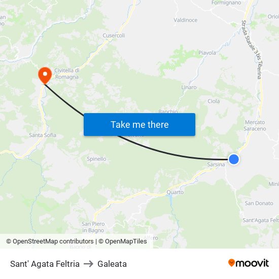 Sant' Agata Feltria to Galeata map