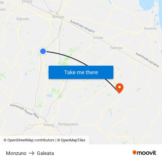 Monzuno to Galeata map