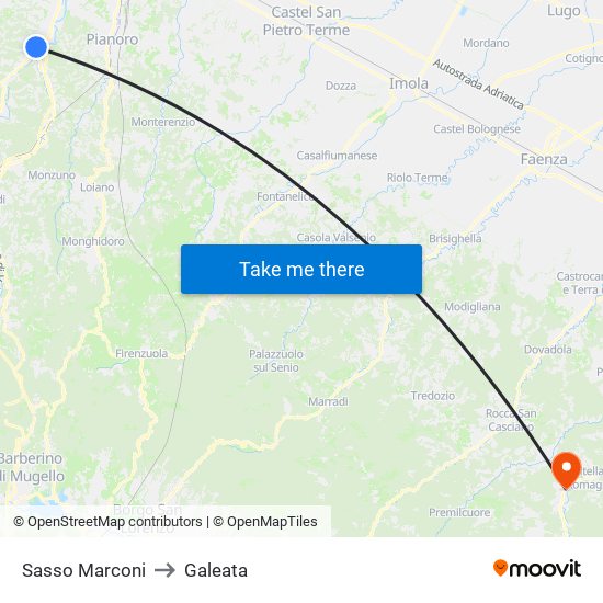 Sasso Marconi to Galeata map