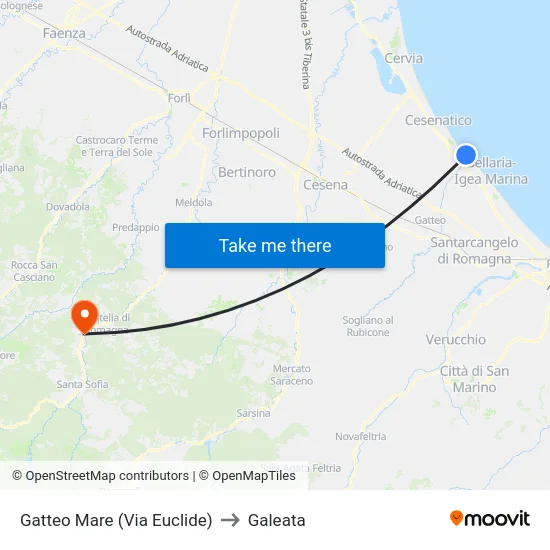 Gatteo Mare (Via Euclide) to Galeata map