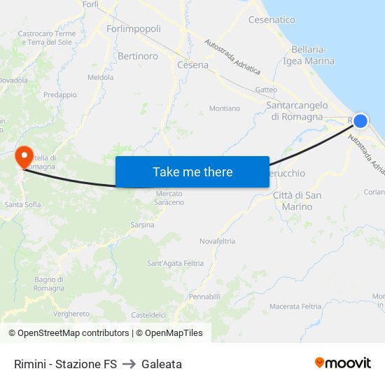 Rimini - Stazione FS to Galeata map