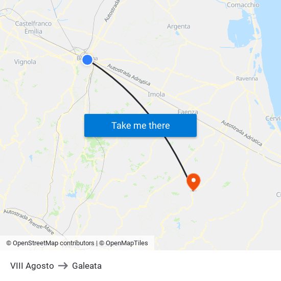 VIII Agosto to Galeata map
