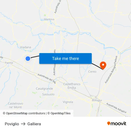 Poviglio to Galliera map