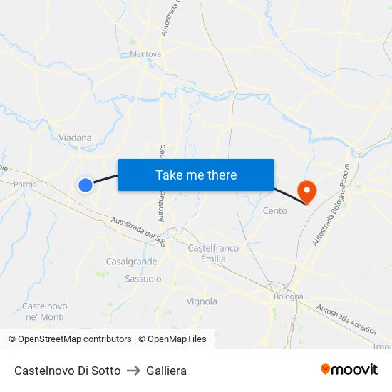 Castelnovo Di Sotto to Galliera map
