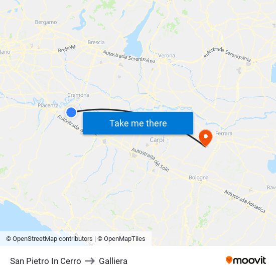San Pietro In Cerro to Galliera map