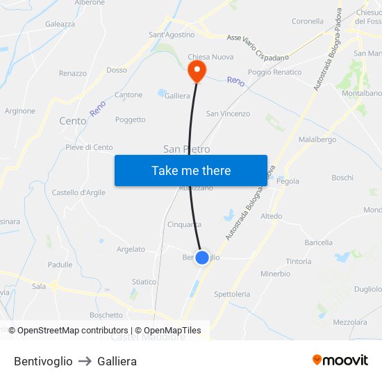 Bentivoglio to Galliera map