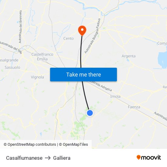 Casalfiumanese to Galliera map