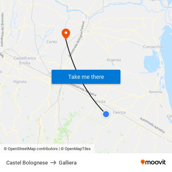 Castel Bolognese to Galliera map