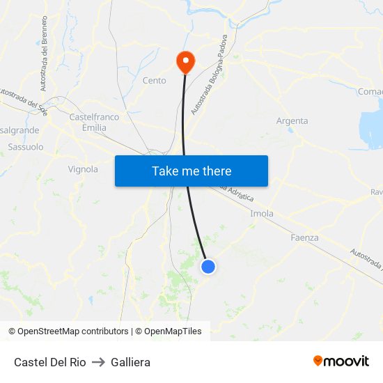 Castel Del Rio to Galliera map