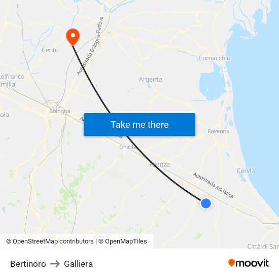 Bertinoro to Galliera map