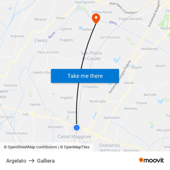 Argelato to Galliera map