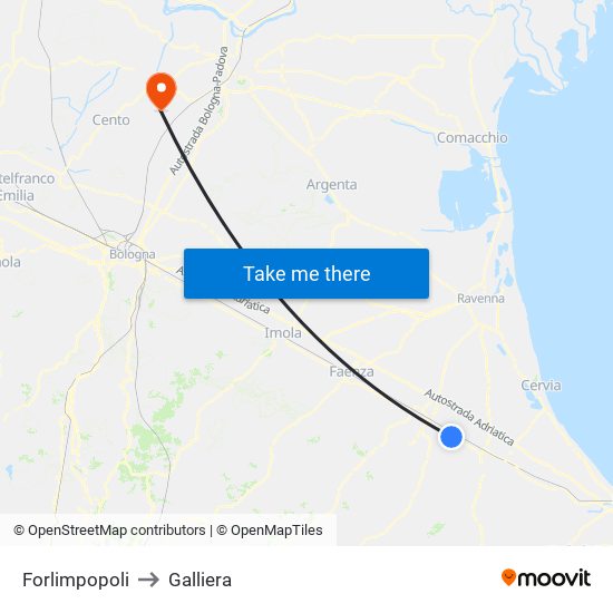 Forlimpopoli to Galliera map