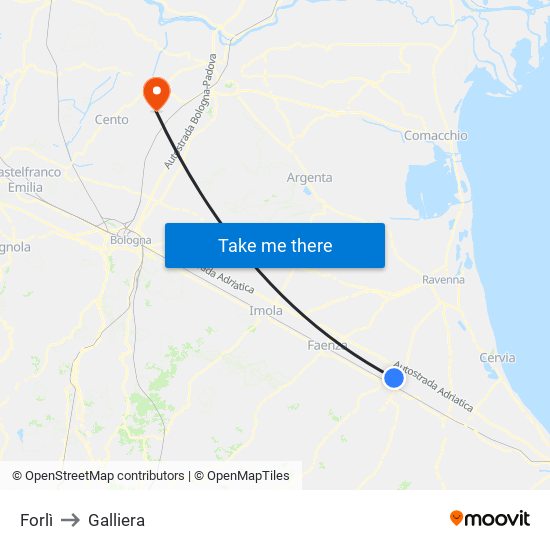 Forlì to Galliera map