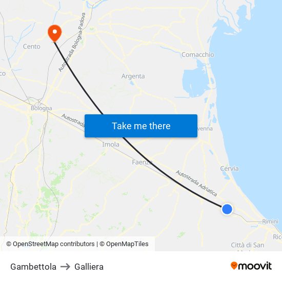 Gambettola to Galliera map