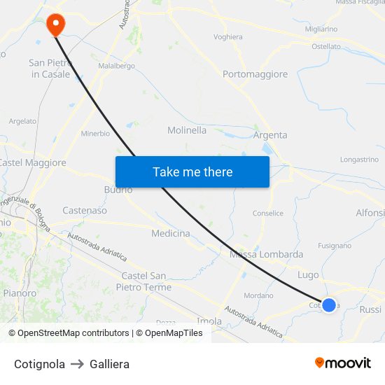 Cotignola to Galliera map