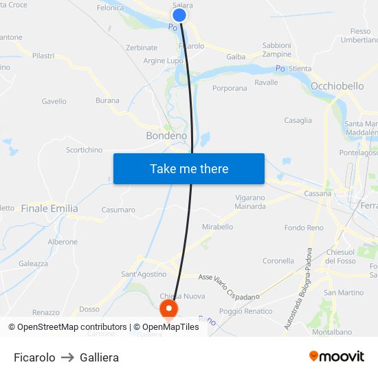 Ficarolo to Galliera map