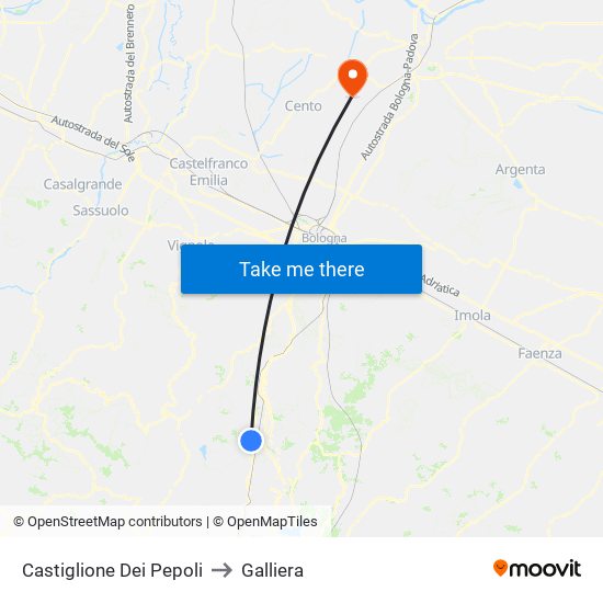 Castiglione Dei Pepoli to Galliera map