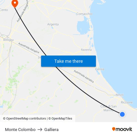 Monte Colombo to Galliera map