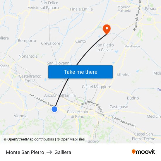 Monte San Pietro to Galliera map