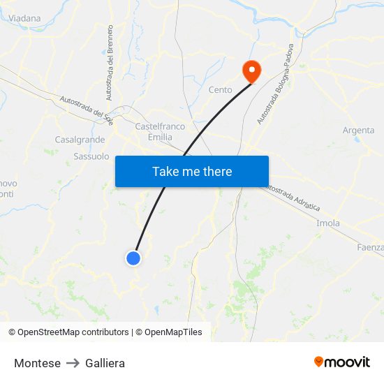 Montese to Galliera map