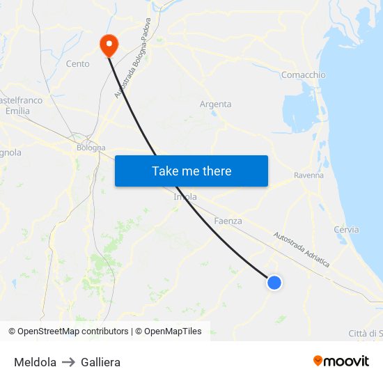 Meldola to Galliera map