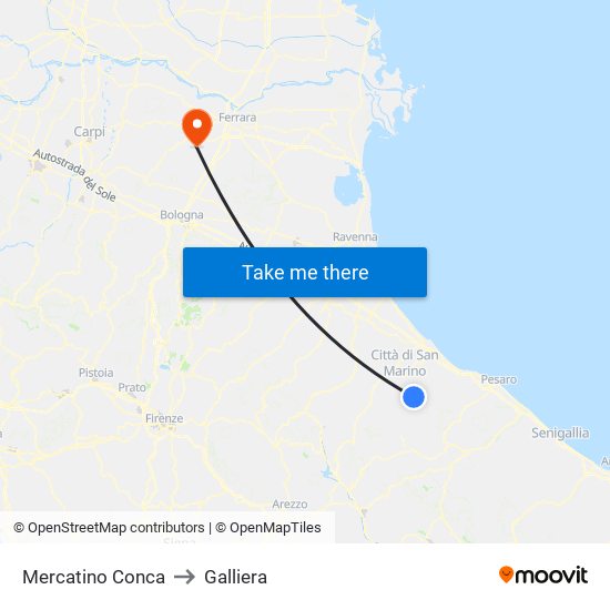 Mercatino Conca to Galliera map