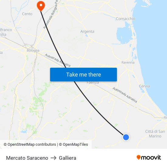 Mercato Saraceno to Galliera map