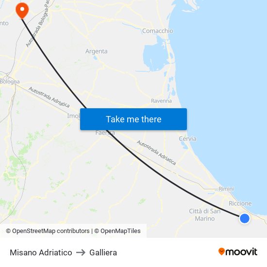 Misano Adriatico to Galliera map
