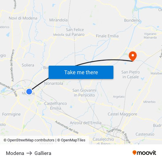 Modena to Galliera map