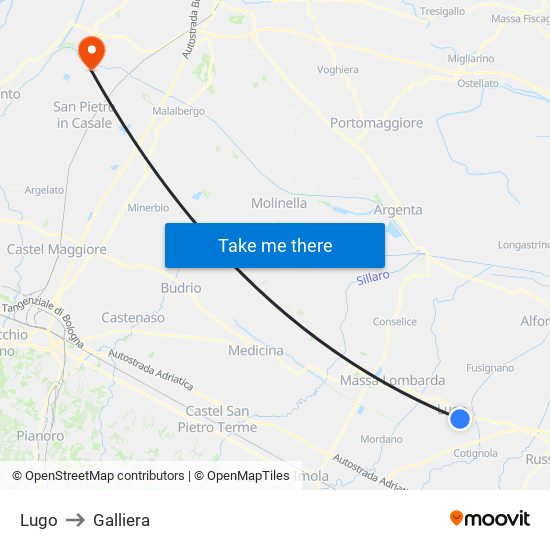 Lugo to Galliera map