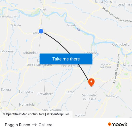 Poggio Rusco to Galliera map