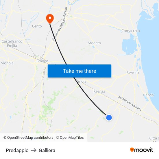 Predappio to Galliera map