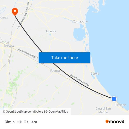 Rimini to Galliera map