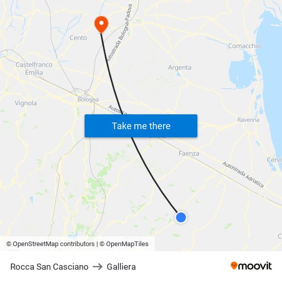 Rocca San Casciano to Galliera map