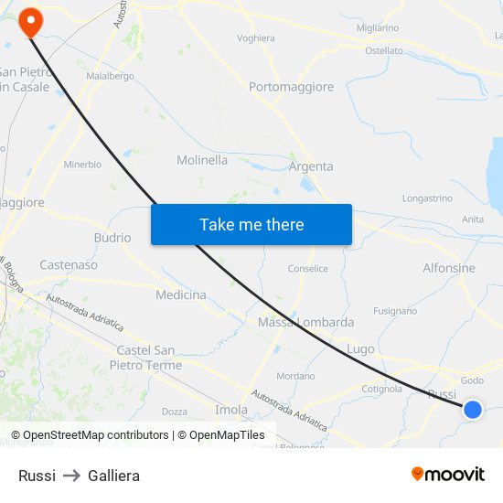 Russi to Galliera map