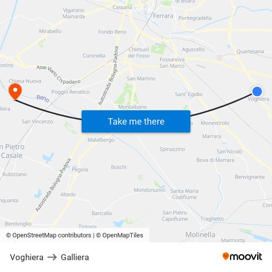 Voghiera to Galliera map