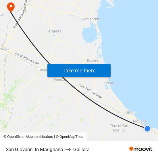 San Giovanni In Marignano to Galliera map