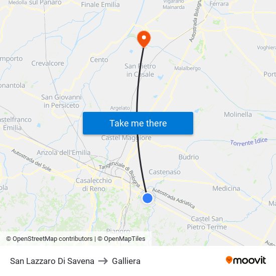 San Lazzaro Di Savena to Galliera map