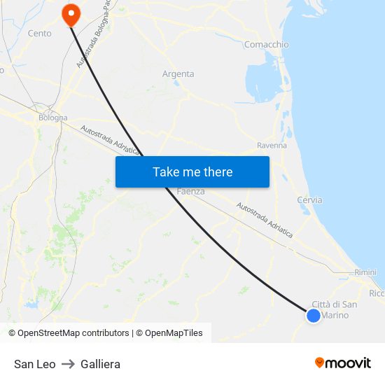 San Leo to Galliera map