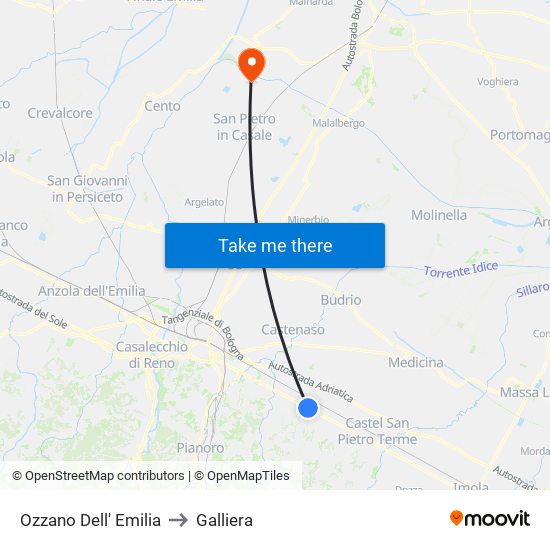 Ozzano Dell' Emilia to Galliera map