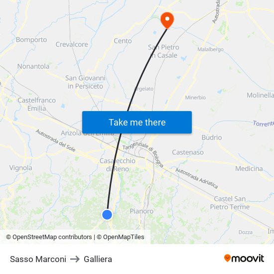Sasso Marconi to Galliera map