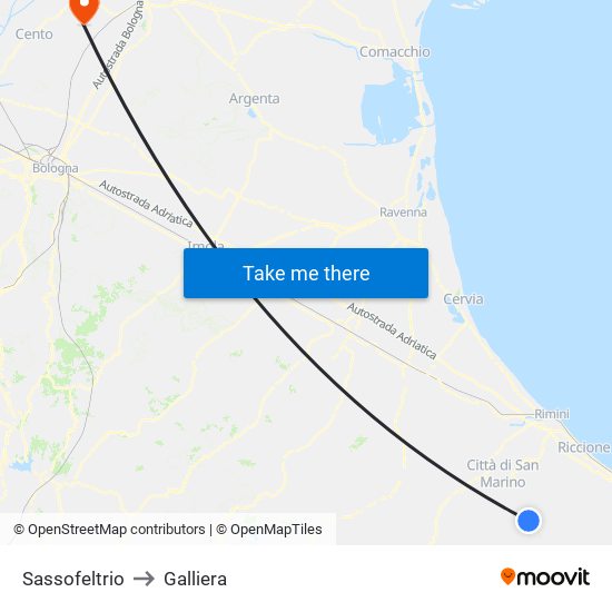 Sassofeltrio to Galliera map