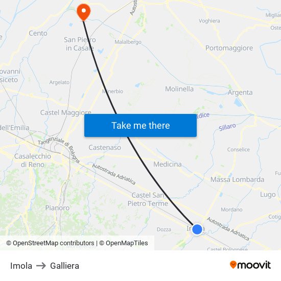 Imola to Galliera map