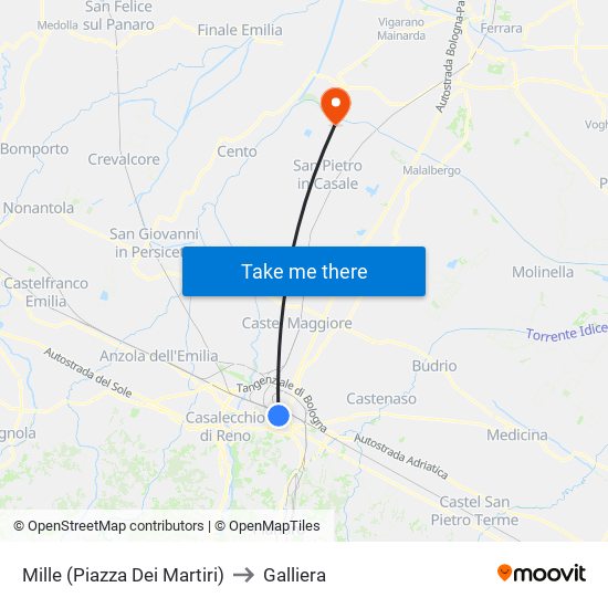 Mille (Piazza Dei Martiri) to Galliera map