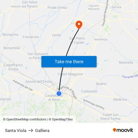 Santa Viola to Galliera map