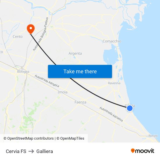Cervia FS to Galliera map