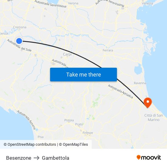 Besenzone to Gambettola map