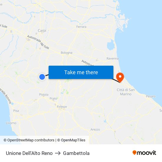 Unione Dell'Alto Reno to Gambettola map