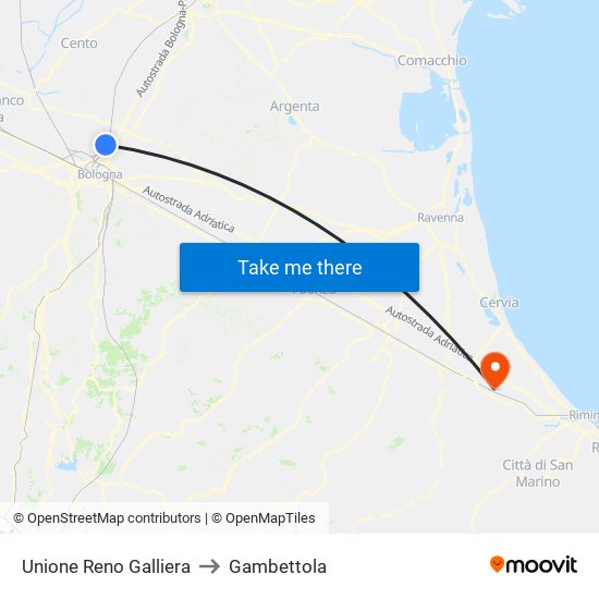 Unione Reno Galliera to Gambettola map