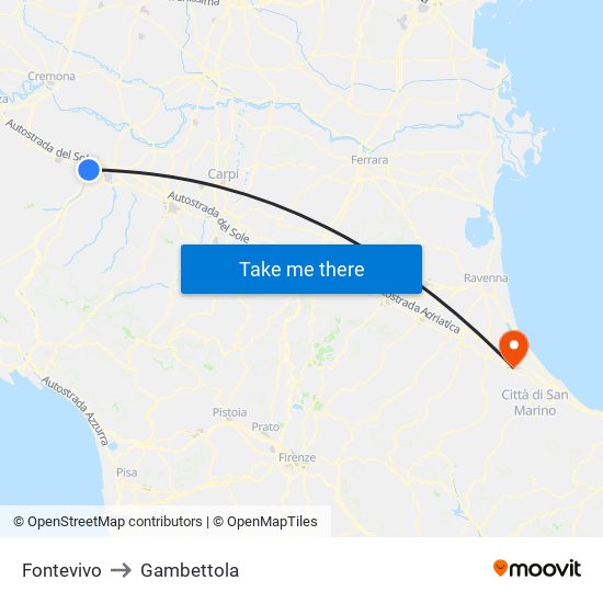 Fontevivo to Gambettola map